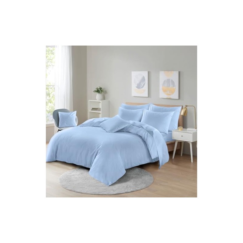 Microfibre Duvet Cover Set, Ultra Soft Bedding, 100% Polyester (Sky