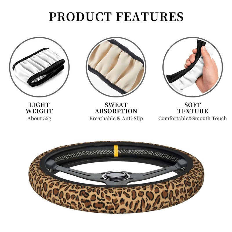 Leopard Steering Wheel Cover Anti-Slip and Practical 14.5-15 Inch Universal