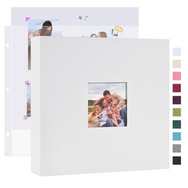 Mublalbum 10x10 Inch DIY Scrapbook Photo Album with 20 Plastic Sleeves 40 Pages Linen Cover 3 Ring Folder Binder for Wedding Baby Family and DIY Projects (White)