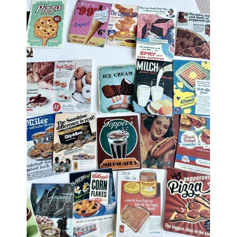 10 Pcs Dollhouse Miniature Restaurant Store Poster Retro self adhesive