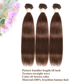 Allrun Brown Human Hair Bundles Straight Brown Bundles Human Hair Straight 3 Pcs Hair Extension Unprocessed Brazilian Remy Hair 4# Color 141618 Inch