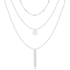 BLISI 3PCS Silver Layered Necklaces for Women, 18K Gold Plated, 14/18/20 inches, with Gift Box