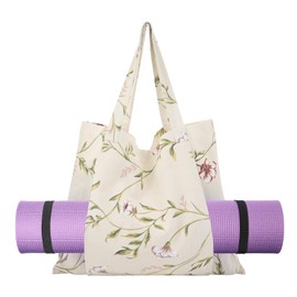 Yuhtech Yoga Mat Bag, Large Pilates Bag Womens, Canvas Yoga Mat Carrier with Yoga Mat Holder Pocket, Women Sport Gym Bag for Pilates, Motion (White)