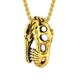 U7 Dinosaur Skull Head Pendant Necklaces For Men Women Jurassic Tyrannosaurus Gothic Necklace Gold