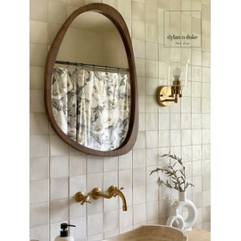 Irregular Wood Frame Boho Mirror - Large Wall Mounted Accent, Asymmetrical, Modern Aesthetic Wall Decor for Bedroom, Entryway, Living Room, Bathroom (Brown)