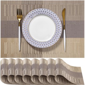 LEXMORE PVC Woven Placemats 8 PCS Wipeable Indoor/Outdoor Table Mats Washable Vinyl Place Mats for Dining Table, Set of 8-Gold Dune