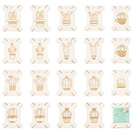 PH PandaHall 20pcs Wooden Embroidery Floss Bobbins Thread Winding Board, 10 Styles Cross Stitch Bobbins with Cactus Pattern Floss Organization for Craft DIY Sewing Storage, 2.4x2inch