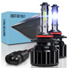 AUTOFAST - Focos LED 9005 para Faros Delanteros | Kit de conversión HB3 H10, 6,500K luz Blanca fría, luz Alta, Chip COB de 4 Lados, Repuesto halógeno de luz antiniebla, Paquete de 2
