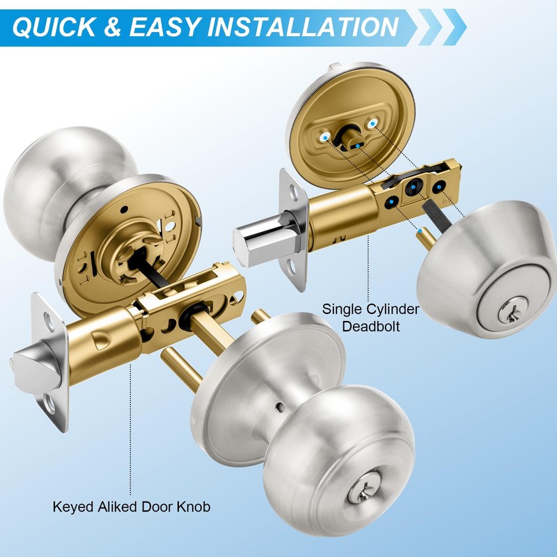 Plustool 4 Pack Exterior Door Lock Set, Satin Nickel Door