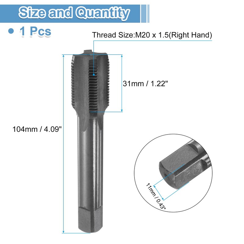 sourcing map Straight Flute Screw Taps M20 x 1.5 H2