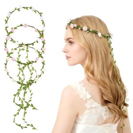 3Pcs Flowers Crown Floral Garland Headband, Flower Headband Floral Hair Wreath Bridal Headpiece Hair Accessories