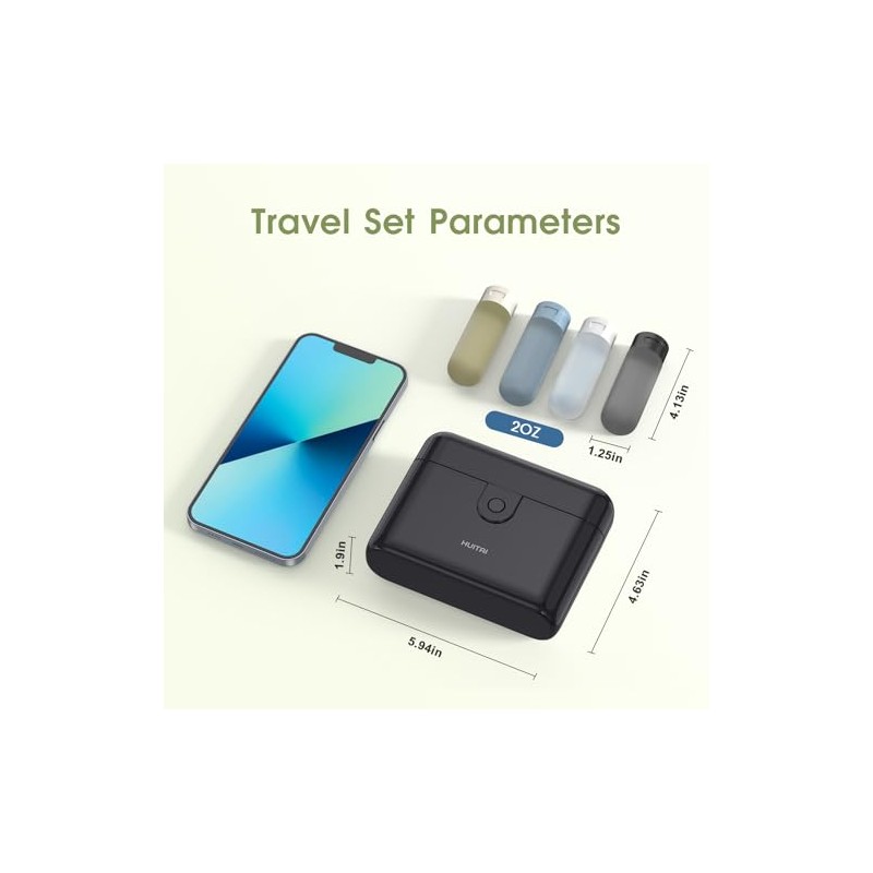 Travel Bottles with Case, 4x2oz TSA Approved, Leak-Proof, Press to