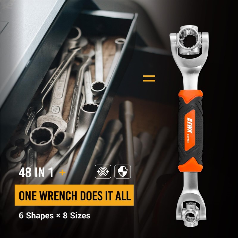 EWK 48-in-1 Universal Ratchet Wrench, 8 Sizes x 6 Shapes,
