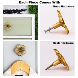 Indian Shelf 3 Pieces Boho Flower Decorative Wall Hooks Gold Floral Vintage Coat Hooks for Hanging Things, Towels, Purse, Bags, Backpack