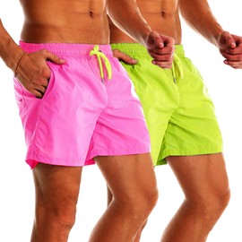 YnimioAOX 2 Pack Men's Swim Trunks Quick Dry Beach Shorts with Mesh Lining,Pink/Yellow,38