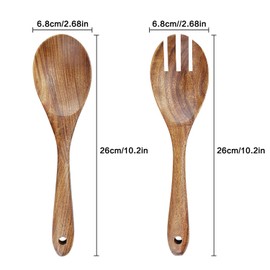 AOOSY 2 Pieces Wooden Salad Servers,10.2 inches Wood Serving Spoons Set Salad Mixing Dinner Fork and Spoon Long Handle Salad Tongs Kitchen Cooking Utensil Cutlery Set