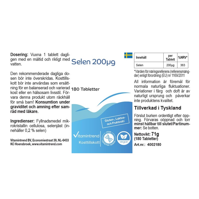 Selen 200μg aus Selenhefe - 180 Tabletten - hochdosiert -