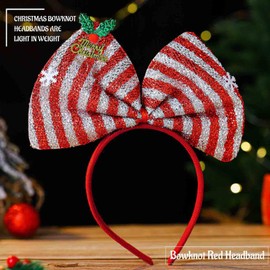 Olbye Red Bow Headband Snowflake Big Hair Bows Shiny Bowknot Hairband with Bows Festival Holiday Hair Hoop Christmas Hair Accessories for Women Girls (B-Red White)