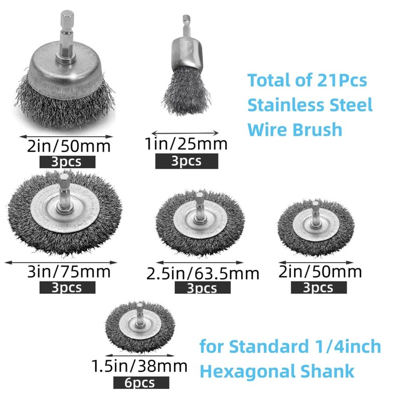 21Pcs Wire Brush for Drill Set for Drill 1/4 Inch
