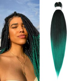 Pre-Stretched Braiding Hair ShowJarlly Soft Free Synthetic Fiber Corchet Braids Natural Black 1Pack/Lot Knotless Braiding Extensions Hot Water Setting Braiding Hair(30inch,1B/Green#)