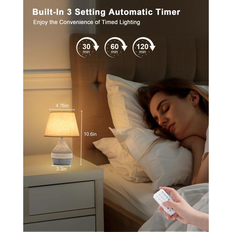 UMEXUS 10” Small Ceramic Cordless Table Lamp with Timer, Dimmer,