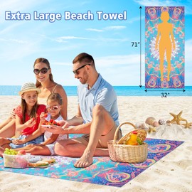 CCILAND Microfiber Sand Free Beach Towel, Oversized Beach Towels for Adult, 71"X32" Lightweight Towels for Beach, Quick Dry Super Absorbent Towels Beach for Travel Swimming Bath (Colorful)