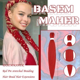 Colored Braiding Hair Pre Stretched Hair Extensions 26" Pre Feathered Braid Hair Ombre Jumbo Braiding Hair High Temperature Synthetic Fiber for Women Girls Christmas Crochet Hair Braids (Red Green)