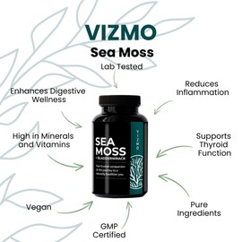 Sea Moss Kapseln - 100% Natürliches Irisches Seemoos & Blasentang, Vegan Ohne Zusatzstoffe 500mg Superfood Für Immunsystem Haut & Haar Gesundheit allgemeines Wohlbefinden, laborgeprüft - 90 Kapseln