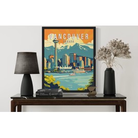 Vancouver - Póster de pared de Columbia Británica, diseño de paisaje de Canadá, emblemáticos, decoración de viaje, arte clásico para sala de estar y baño, A4 (Vancouver Columbia Británica, 8 x 10