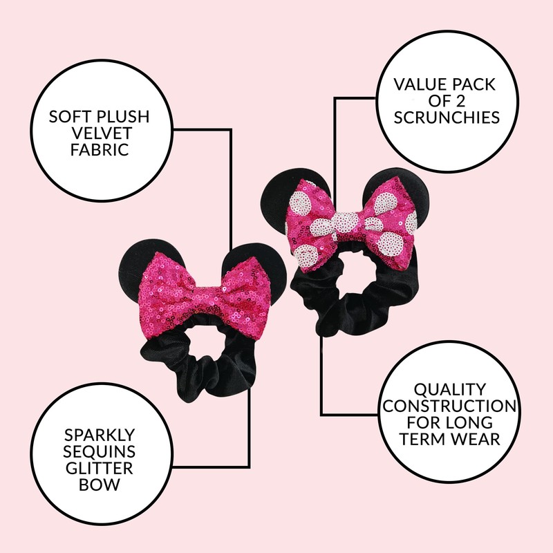 Styla Hair 2pk Mouse Ear Scrunchies for Kids Velvet Hair