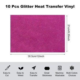 MXTIMWAN Glitter Plotter Film Textile, Pack of 10 Plotter Film Textile, 30.5 x 21 cm, Heat Transfer Vinyl, Plotter Film Textile for T-Shirts, Clothing, Hats or Other Textiles