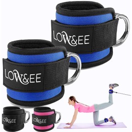 LOW&EE® 2 Pack Ankle Strap Pulleys Gym - Ankle Brace for Pulley Padded for Women and Men - Gym Ankle Strap for Cable Machine Fitness and Gym (Blue)