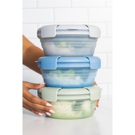 STOJO Collapsible Bowl 3 Set - Translucent Cashmere, 36oz - Reusable Silicone Bowl for Hot and Cold Food - Perfect for Travel, Meal Prep, To-Go Lunch, Camping & Hiking - Microwave & Dishwasher Safe