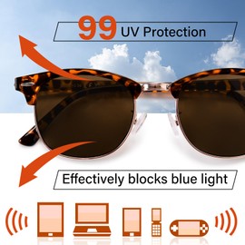 OPTOFENDY Progressive Reading Sunglasses for Women Men Half Frame Multifocus Sun Readers with UV Protection Tortoise 2.5x