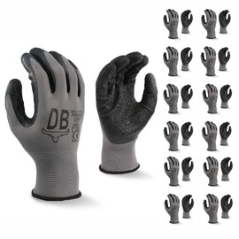 Durabull Latex Coated Work Gloves - Heavy Duty Protective Gloves For Builders, Garden & Working. Secure Fit With Anti Slip Grip. (Grey, 7 (S))