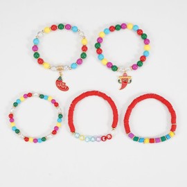 Twinfree 5Pieces Chili Cinco De Mayo Bracelets Stackable Mexican Fiesta Bracelets Colorful Stretch Bracelets for Women Mexican Accessories
