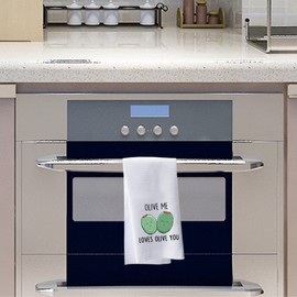 PWHAOO Funny Olive Kitchen Towel Olive Me Loves Olive You Kitchen Towel Anniversary Present Olive Pun Gifts (Olive ME Loves T)
