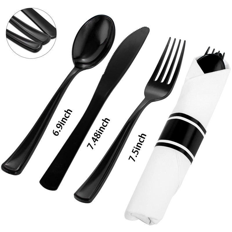 Supernal 60 Pack Black Plastic Silverware with 180pcs Black Plastic