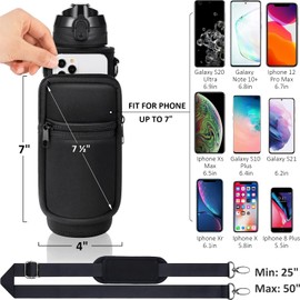 Botella de agua de 32 onzas con manga, sin BPA, a prueba de fugas, deportiva, grande, de plástico de 1 litro, con pajita, correa y soporte de neopreno aislado, gran regalo de Navidad para niños, mujeres y hombres