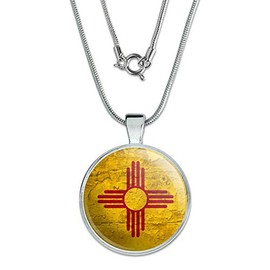 GRAPHICS & MORE Rustic Distressed New Mexico State Flag 1" Pendant with Sterling Silver Plated Chain