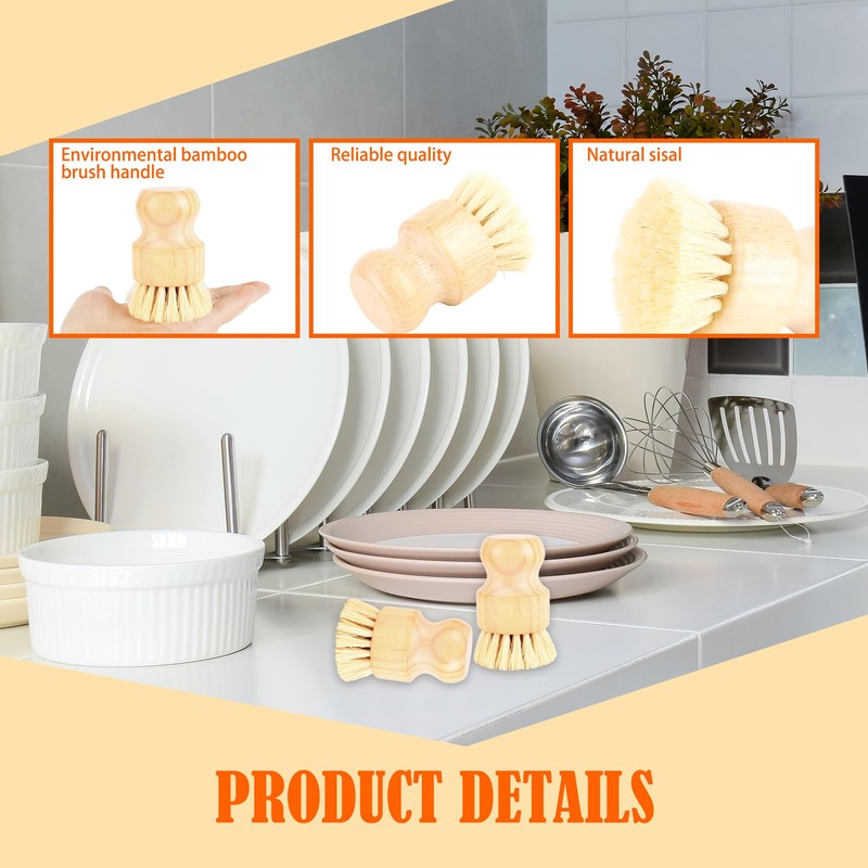 24 Pack Bamboo Dish Scrub Brushes Set Kitchen Brushes Scrubber