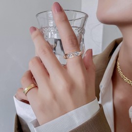 BELLNA Fidget Ring 925 Sterling Silver Anxiety Relieve Spinner Rings Rose Flower Sunflower Band Ring ADHD Autism Stress Relieving for Women Men (Rose & Love, 10)