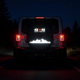 Faux Leather Spare Tire Cover with Camera Hole, L-XL-XXL for Jeep Wrangler JL Sport Sahara Rubicon & Ford Bronco, Bright Glow in the Dark when Rear Car Lights Shine (L: for Tire Diameter 29.5-31 inch)