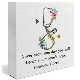 Absnfatu Doctor Nurse Office Decor - Doctor Nurse Graduation Decorations, Nurses Week Decorations, Nurse Doctor Gifts, Medical Nursing Student Gifts, Floral Stethoscope Wooden Signs Desk Decor 5x5