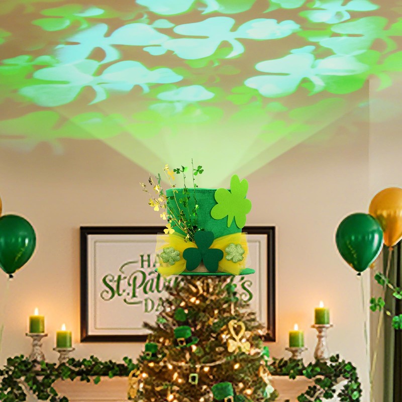 Glooglitter St. Patrick's Day Tree Topper Hat with Projector Large