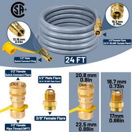 24 FT 1/2 Inch ID Natural Gas Grill Hose with Quick Connect Fittings, Propane to Natural Gas Conversion Kit Gas Line for Grill, BBQ, Pizza Oven, Heater and More Low Pressure Appliance