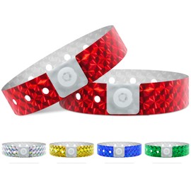 100 Pcs Plastic Holographic Wristbands, Party Wristbands Waterproof Colored Vinyl Wristbands for Events Parties Festival Concerts (RED)
