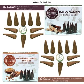Incense Cones - Combo Pack of 20 Cone Incense - 10 Frankincense Myrrh + 10 Palo Santo - Insence Cones - Incense Cones Scented - Cone Incense Scents - Insense Cones - Incent Cone
