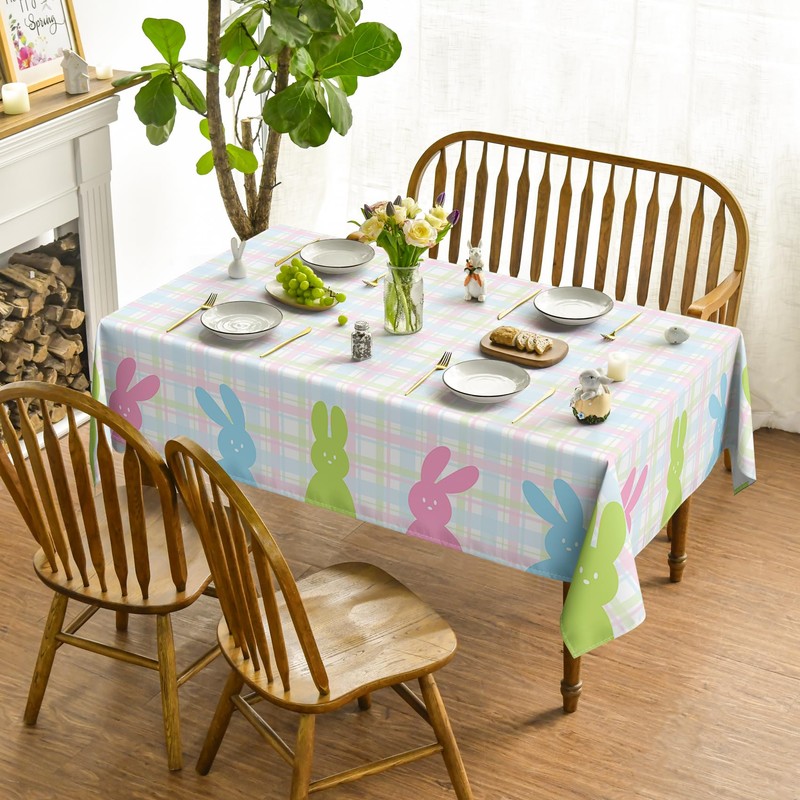 Horaldaily Easter Tablecloth 60x120 Inch, Spring Bunny Happy Easter Table