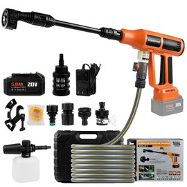 Cordless Pressure Washer, 2000PSI MAX Portable Pressure Washer with Brushless Motor, 5.0Ah Battery, 4 Speed Adjustment LCD Touch Screen, 6-in-1 Nozzle, with Garden Hose & Faucet Connectors